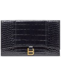 Balenciaga - Hourglass Flat Pouch With Flap Crocodile Embossed - Lyst