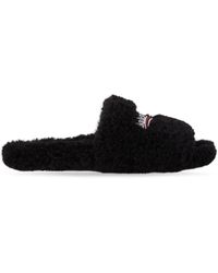 Balenciaga - Logo-embroidered Faux-fur Sliders - Lyst