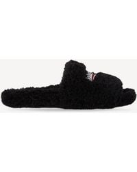 Balenciaga - Logo-embroidered Faux-fur Sliders - Lyst