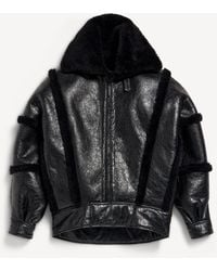 Balenciaga - High Collar Leather Jacket With Shearling Details And Lining - Lyst