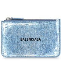 Balenciaga - Cash großes, langes münz- und kartenetui mit denim-print - Lyst