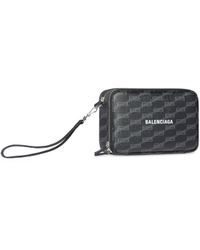 Balenciaga - Signature Pouch With Handle Bb Monogram Coated Canvas Black - Lyst