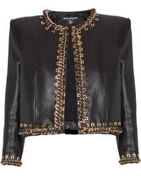 Balmain - Lambskin Edge-To-Edge Jacket With Chain Trim - Lyst