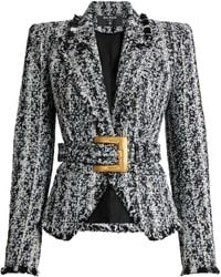 Balmain - Two-Tone Tweed Belted Jacket - Lyst