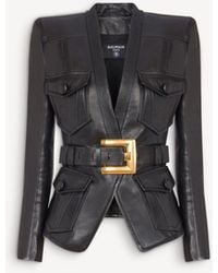 Balmain - 1-Button Belted Leather Jacket - Lyst