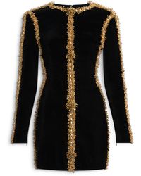 Balmain - Velvet Dress With Embroidered Trim - Lyst
