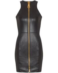 Balmain - Short Sleeveless Lambskin Dress - Lyst