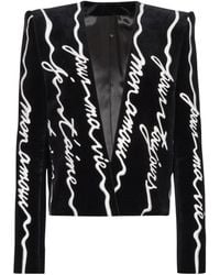Balmain - Cropped Velvet Jacket With All-Over "Love Letter" Embroidery - Lyst
