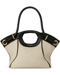 Balmain - Kleiner Shopper Aus Canvas Und Glattem Leder - Lyst