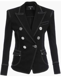 Balmain Lurex Tweed Blazer W/ Gold Buttons in Black/White (Black) - Lyst