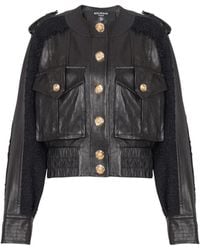 Balmain - Tweed And Leather Bomber Jacket - Lyst