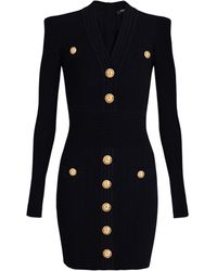 Balmain - Short Knitted Dress With Buttons - Lyst