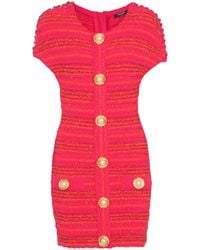 Balmain - Short-Sleeve Chains Details Tweed Mini Dress - Lyst