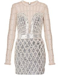 Balmain - Short Beaded Dress - Lyst
