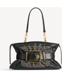 Balmain - Leather And Monogram Jacquard Anthem Bag - Lyst