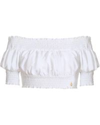 Balmain - Poplin Off-The-Shoulder Top - Lyst