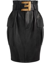 Balmain - Belted Lambskin Skirt - Lyst
