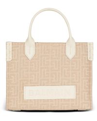 Balmain - B-Army Small Monogrammed Canvas And Leather Tote Bag - Lyst