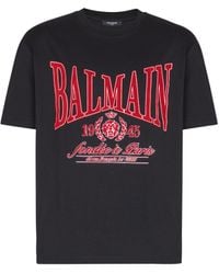 Balmain - Short-Sleeved T-Shirt With Flocked College Print - Lyst