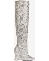 Balmain - Wedge Thigh-High Satin Boots With Crystals - Lyst