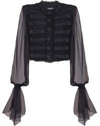 Balmain - Edge-To-Edge Tweed And Chiffon Jacket - Lyst