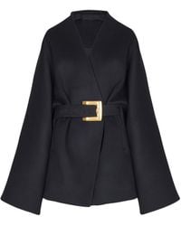 Balmain - Short Wool Wrap Coat - Lyst