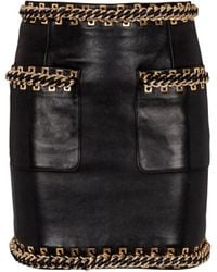 Balmain - Jupe Courte En Cuir D'Agneau Avec Chaînes - Lyst