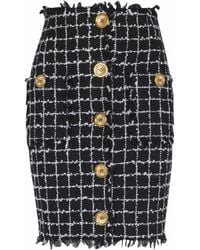 Balmain - Tweed Pencil Skirt With Buttons - Lyst