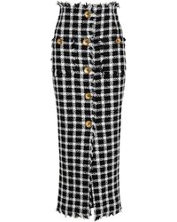 Balmain - Long Gingham Tweed Skirt - Lyst