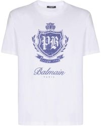 Balmain - Short-Sleeved T-Shirt With College Emblem Print - Lyst