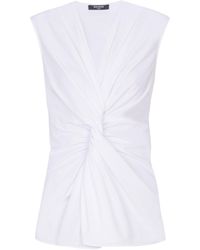 Balmain - Draped Sleeveless Cotton Poplin Shirt - Lyst