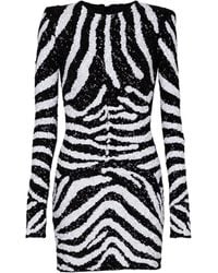Balmain - Short Two-Tone Zebra Sequin Dress - Lyst