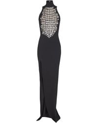 Balmain - Langes Kleid Mit Schlitz Und Stickerei - Lyst