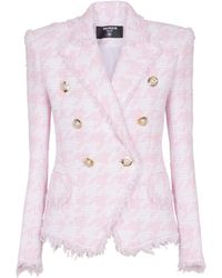 Balmain - 6-Button Houndstooth Tweed Fitted Jacket - Lyst