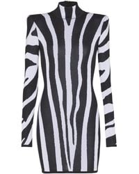 Balmain - Short Knit Dress With Zebra Intarsia - Lyst