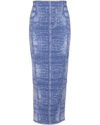 Balmain - Jupe Midi En Maille Jacquard Avec Trompe-L'Œil Denim - Lyst