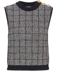 Balmain - Tweed Crop Top With Buttons - Lyst