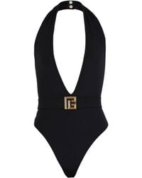 Balmain - One-Piece Swimsuit With Pb Logo - Lyst