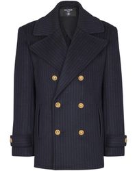 Balmain - Short Striped Wool Pea Coat - Lyst