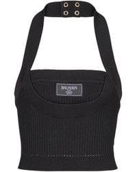 Balmain - Ribbed Knit Halterneck Top - Lyst