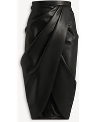 Balmain - Draped Lambskin Midi Skirt - Lyst