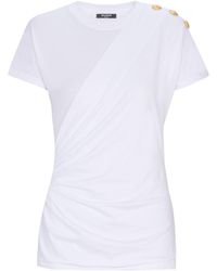 Balmain - Short-Sleeved Draped Jersey T-Shirt - Lyst