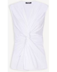 Balmain - Draped Sleeveless Cotton Poplin Shirt - Lyst