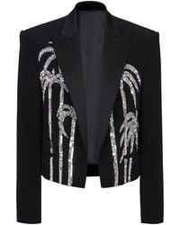 Balmain - Cropped Crepe Jacket With Palm Tree Embroidery - Lyst