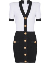 Balmain - Two-Tone Cable-Knit Bodycon Dress - Lyst