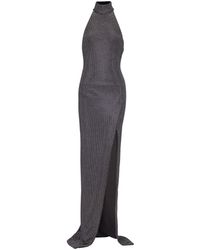 Balmain - Long Velvet Halterneck Dress With Rhinestones - Lyst