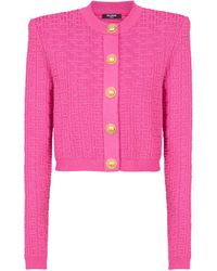 Balmain - Cropped Monogrammed Knit Cardigan - Lyst