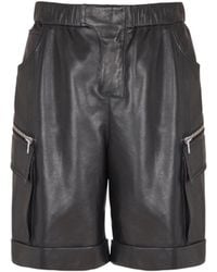 Balmain - Leather Cargo Bermuda Shorts - Lyst