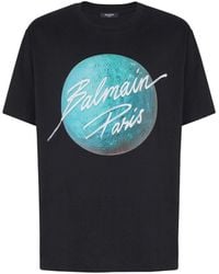 Balmain - Printed Paris Logo And Planet T-Shirt - Lyst