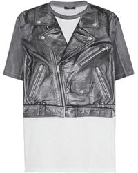 Balmain - T-Shirt Con Stampa Trompe-L'Oeil Giacca Biker - Lyst